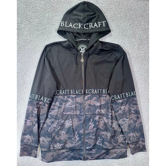 BlackCraft Cult Hoodie Mens Large Full Zip Camo Black Gray Baphomet Occult Witch - Picture 9 of 9